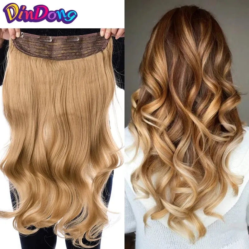 DinDong Clips In Hair Extensions 32Inch Synthetic Wavy 210G Premium Heat Resistant Hair 613# Blonde Brown 19 Colors Available — image 2