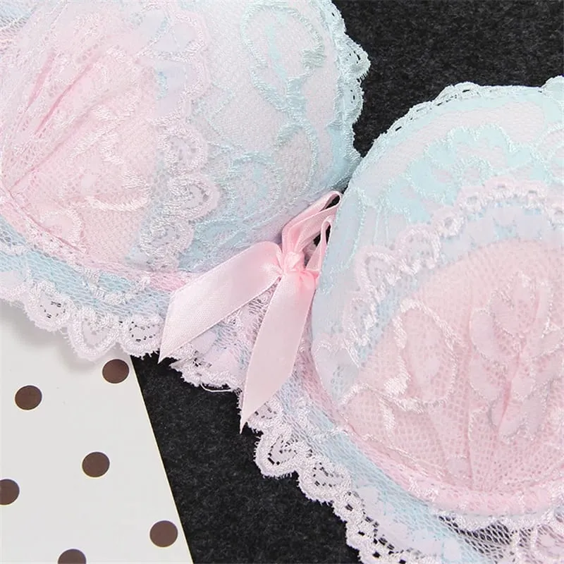 New Style Lace AB Cup Bra Sets Thin Bra And Panties Flower High Quality Push Up Underwear Suit Plus Size Lingerie Set — image 6