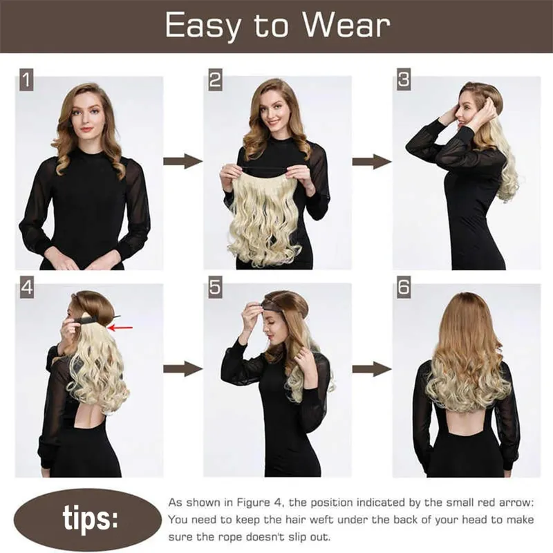 Synthetic No Clip Invisible Wire Hair Extensions Straight Black Blonde One Piece False Hairpiece Hair Extension — image 8