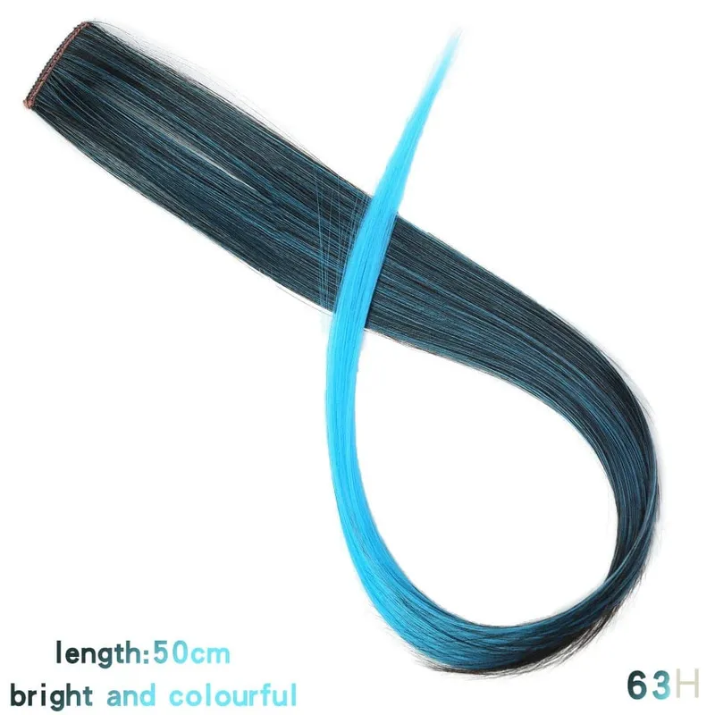 22 Inch Synthetic Colored Highlight Hair Extensions Rainbow Long Straight Hairpieces for Women Kids Girls Purple Pink Blue