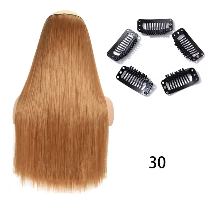 Synthetic Long Straight Clip In One Piece Hair Extension 5 Clips False Blonde Hair Brown Black Heat Resistant Fake Hair — image 17