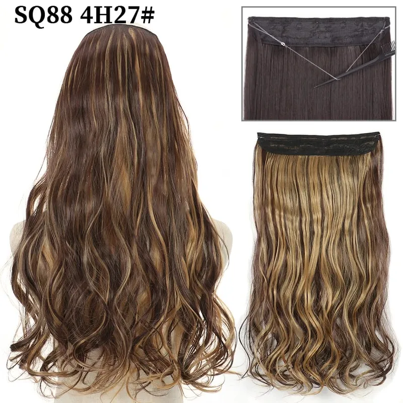 Synthetic Invisible Wire No Clip Wave Hair Extensions Long Hairpiece Black Brown Blonde For Women Fake Hair Piece — image 10