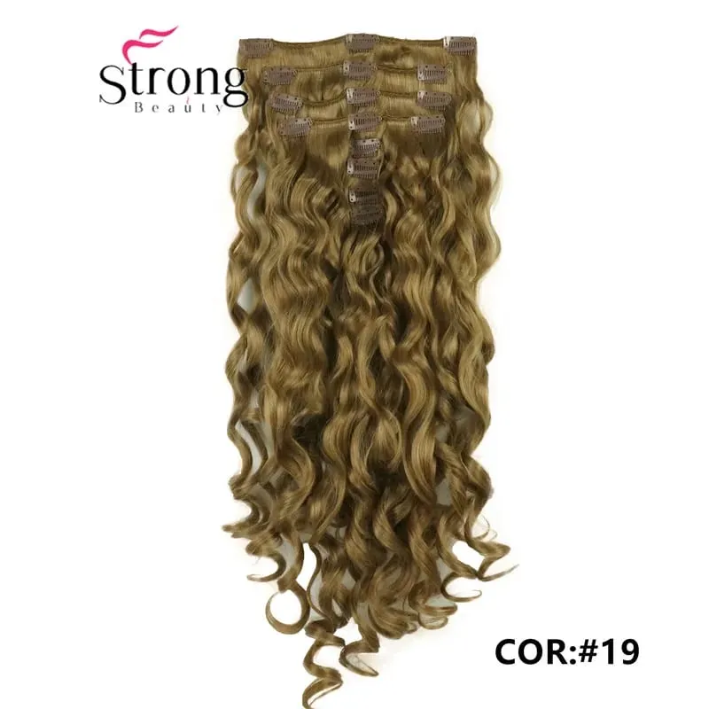 StrongBeauty 20" Wavy Full Head Synthetic Heat Resistance Hair Extensions Clip on in Hairpieces 8pcs 260g