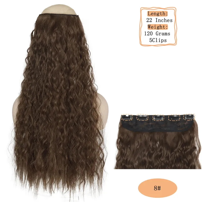 Synthetic 5 Clips Long Water Wave Clip In Hair Extensions Heat Resistant 22Inch One Piece Black Brown Hairpiece For Women — image 13