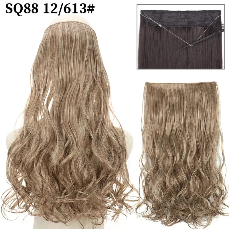 Synthetic Invisible Wire No Clip Wave Hair Extensions Long Hairpiece Black Brown Blonde For Women Fake Hair Piece — image 16