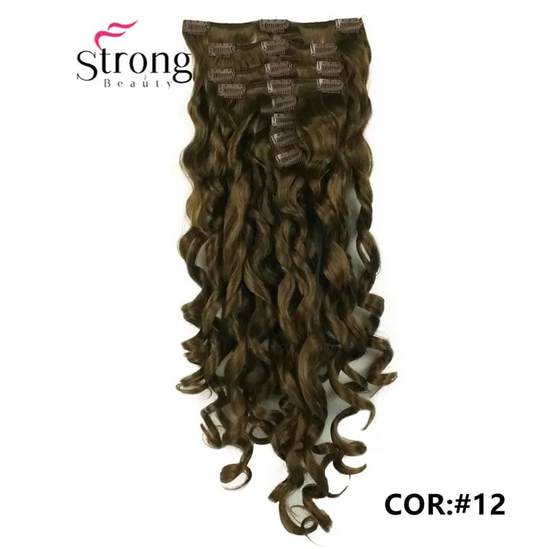 StrongBeauty 20" Wavy Full Head Synthetic Heat Resistance Hair Extensions Clip on in Hairpieces 8pcs 260g