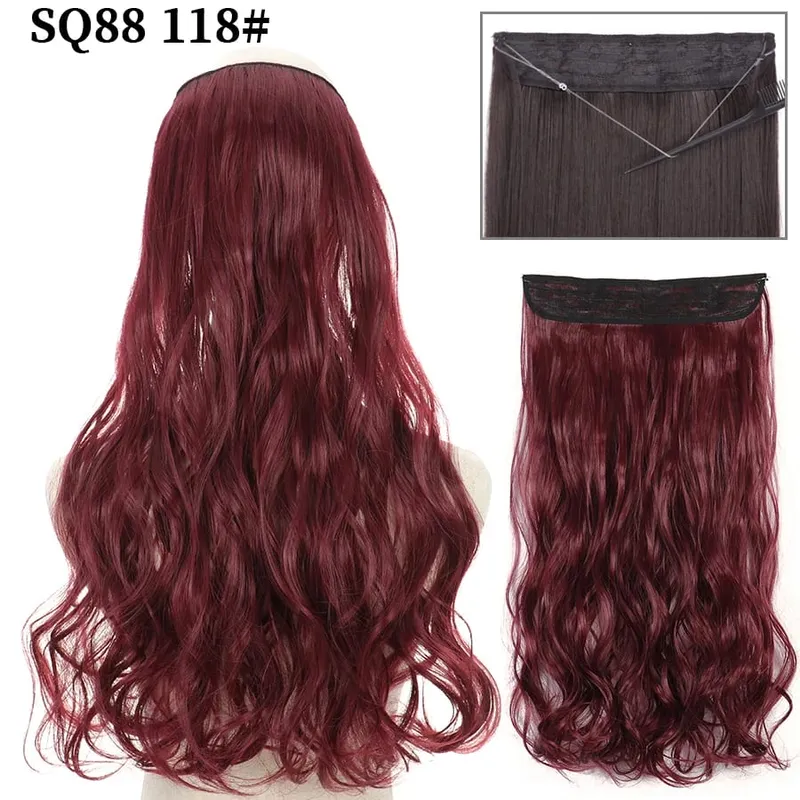 Synthetic Invisible Wire No Clip Wave Hair Extensions Long Hairpiece Black Brown Blonde For Women Fake Hair Piece — image 30