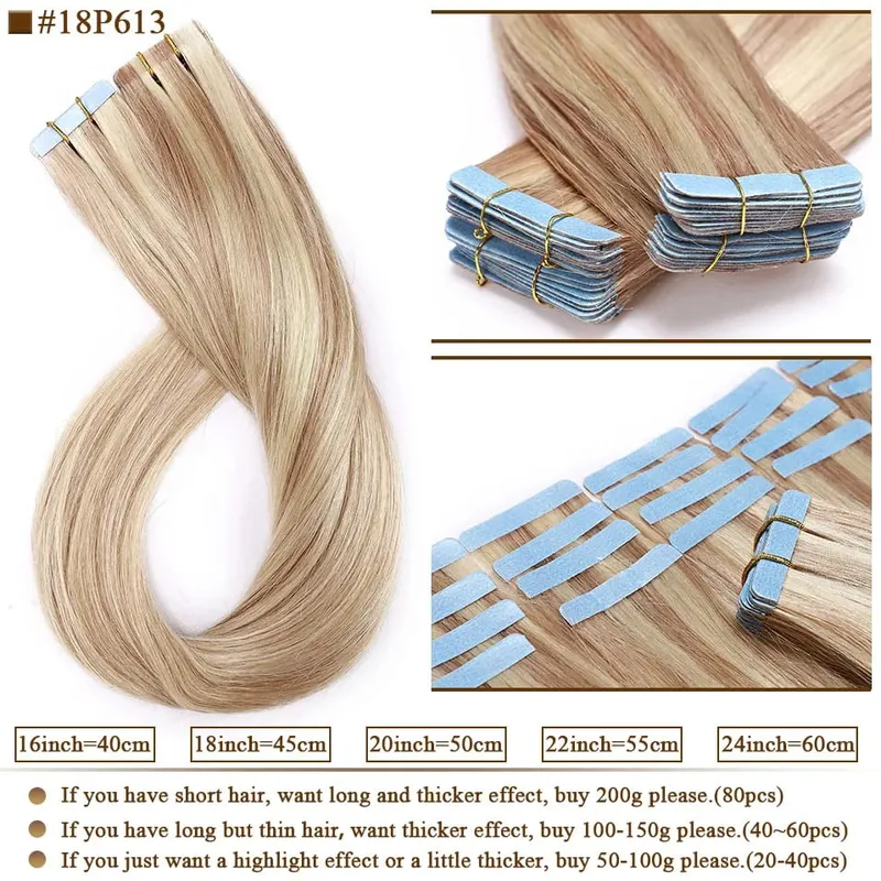 S-noilite Tape In Human Hair Extensions 2.5g/pc Straight Glue In Real Hair Extensions Human Hair Seamless Invisible Double Sides