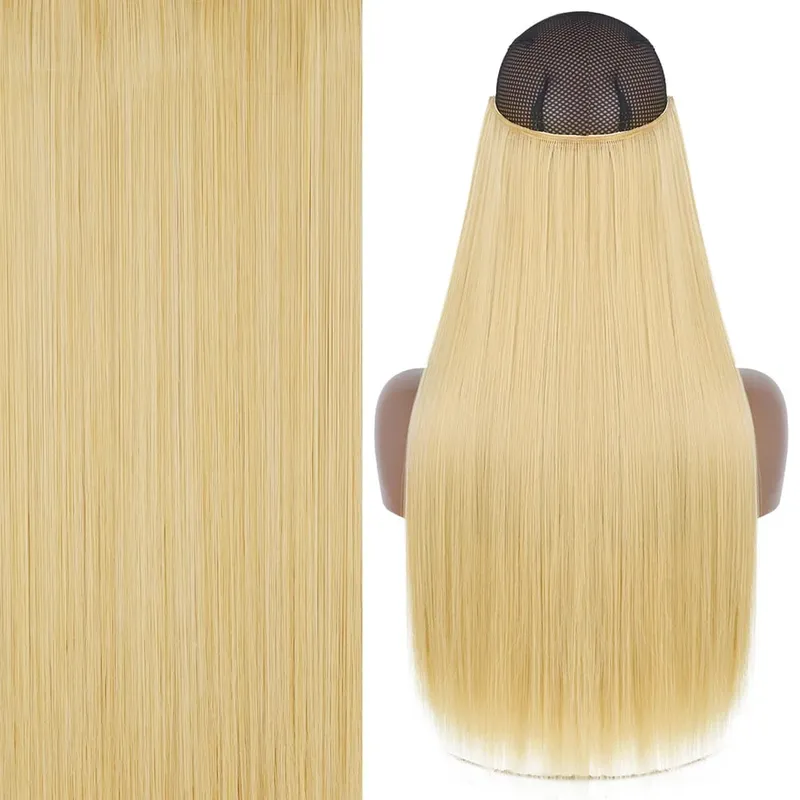 Synthetic No Clip Invisible Wire Hair Extensions Straight Black Blonde One Piece False Hairpiece Hair Extension — image 23