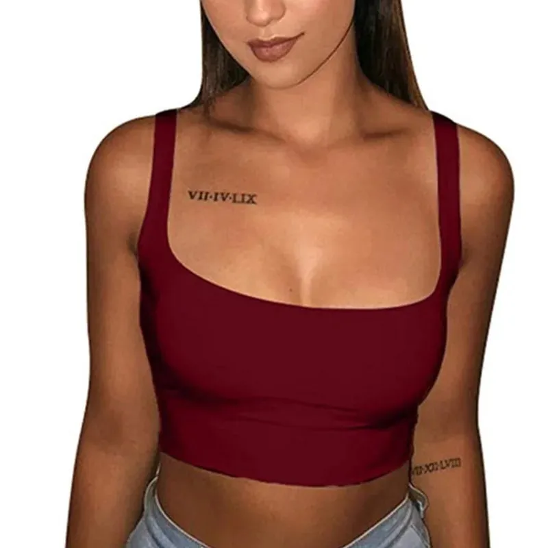 2025 Sexy Women Solid Strappy Tanks Vest Crop Top Summer Sleeveless Slash Neck Tanks Beach Women Sports Tank Tops — image 4