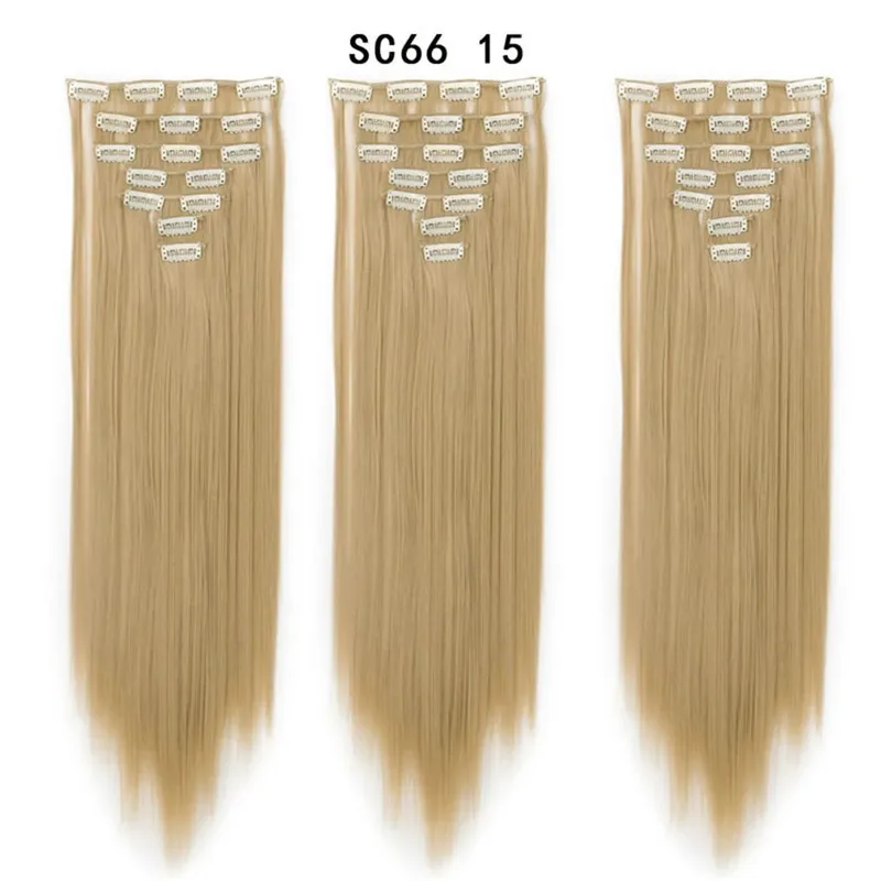 22palcové syntetické dlouhé rovné prodlužování vlasů s klipsem 16 klipů pro ženy falešné falešné vlasy ombre černá blond styling vlasů — image 14