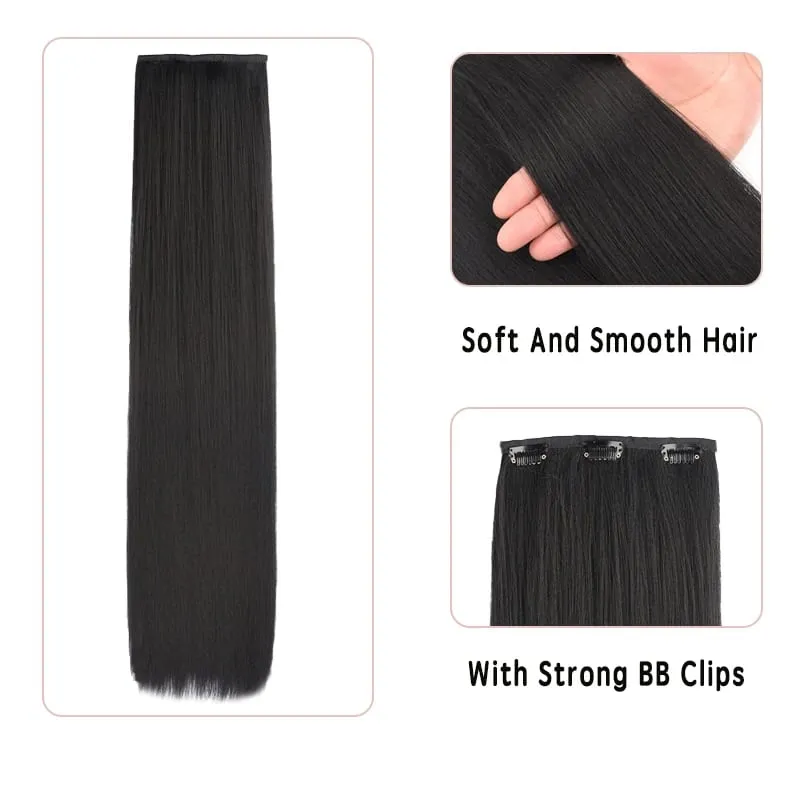 Synthetic Long Straight Clip In Hair Extensions False Hair Straight Black Hairpiece For Women Heat Resistant Fiber — image 3