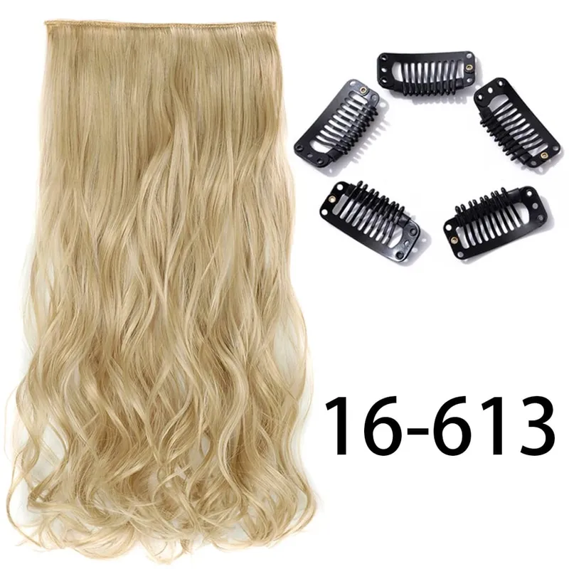 Synthetic Long Straight Clip In One Piece Hair Extension 5 Clips False Blonde Hair Brown Black Heat Resistant Fake Hair — image 32