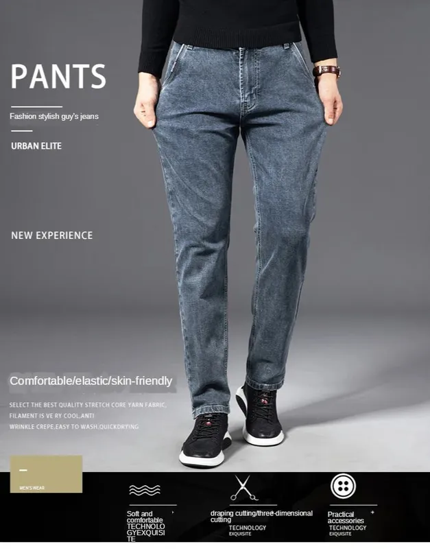 Autumn Summer Denim Jeans Men Straight Stretch Regular Jeans for Man Black Classic Vintage Mens Pant Big Size 29-38 40 — image 8