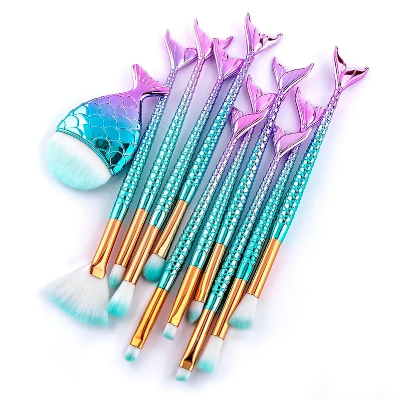 10/11pcs Makeup Brushes Kit Maquiagem Maquillaje New Mermaid Foundation Eyebrow Eyeliner Cosmetic Makeup Brushes — image 8