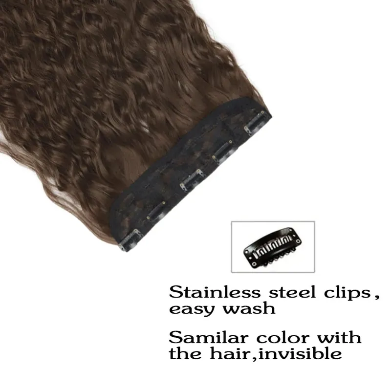 Synthetic Long Wave 5 Clips Hair Extensions Clips in High Temperature Fiber Black Brown Hairpiece — image 4