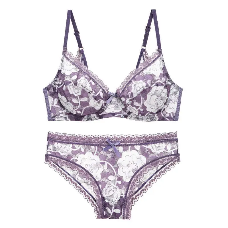 DaiNaFang New Sexy High Quality Women Ultra Thin Thick 75-95 BCDE Cup Bra Sets Lace Push Up Underwear Panties Plus Size Lingerie — image 5