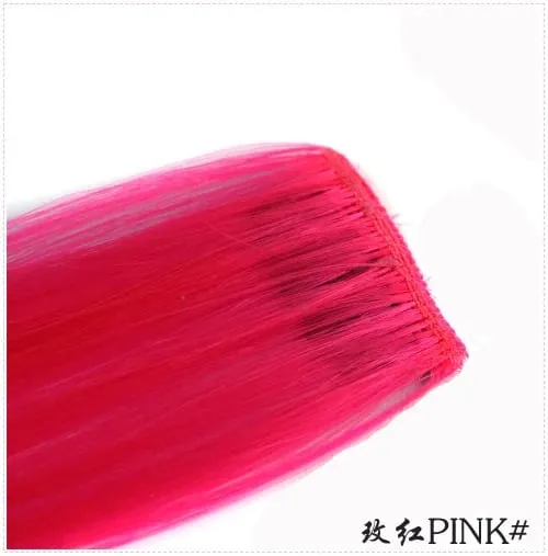 Long Straight Color Hair Piece Hair Extensions Clip In Highlight Rainbow Hair Streak Pink Synthetic Hair Strands on Clips