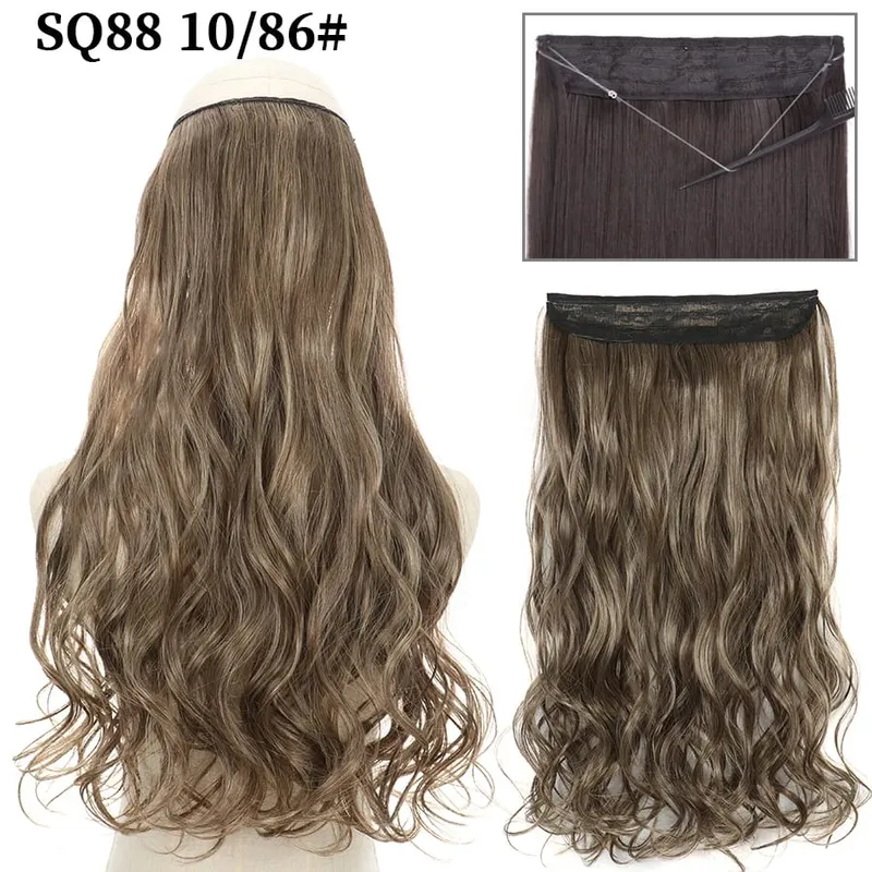 Synthetic Invisible Wire No Clip Wave Hair Extensions Long Hairpiece Black Brown Blonde For Women Fake Hair Piece — image 13