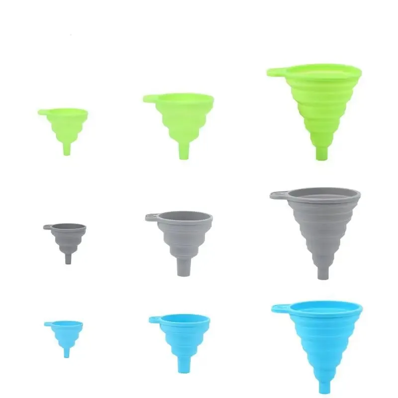 3 PC Silicone Collapsible Foldable Funnel Household Kitchen Cooking Tools Portable Wine Mini Portable Oil Pot Funnel — image 4