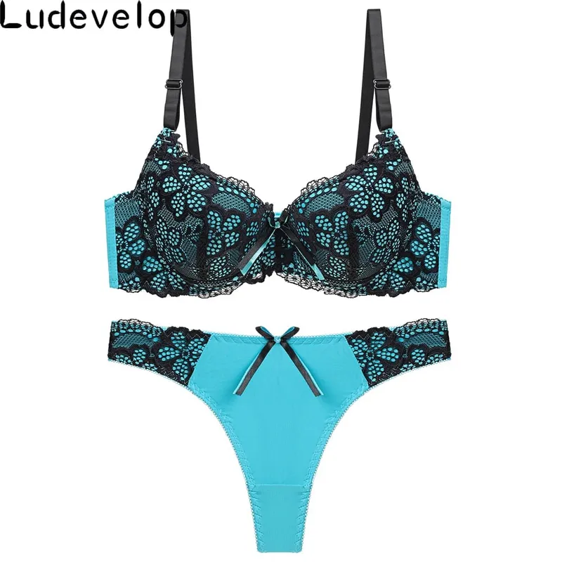 Good Quality Sexy Brassiere Embroidered Underwear Set ABC Cup Women Bra Set Push Up Lace Bra Thong Sets — image 4