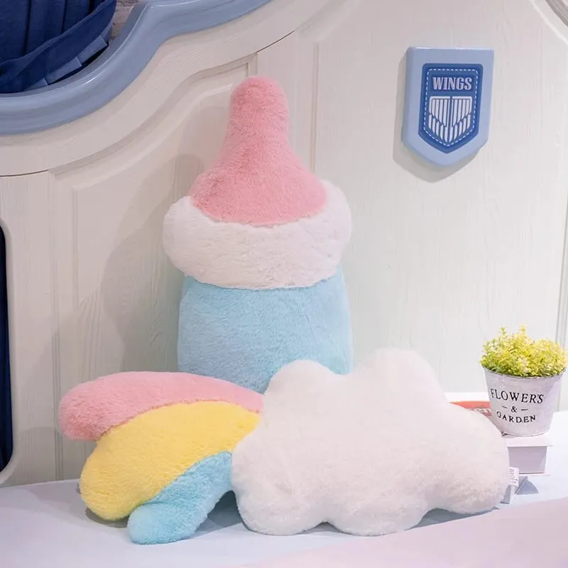 Girly Cloud Wishing Meteor Star Plush Pillow Angel Wings Heart Stuffed Cushion Milk Tea Cup Rainbow Sleeping Nap Cushion Bed
