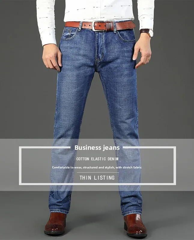 2026 Straight Regular Blue Slim Fit Stretch Denim Trousers Spring Autumn Men Classic Jeans Business Fashion Men's Smart Jeans