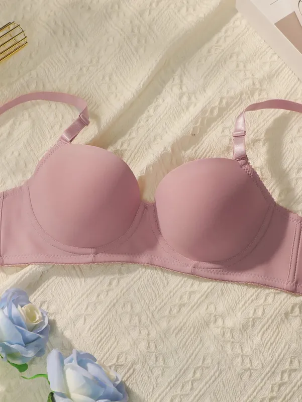 New 2-piece Solid Color Lingerie Set Women's Steel Collar Push Up Bra Women's Lingerie Underwear Daily Bra Set J2611 — image 3
