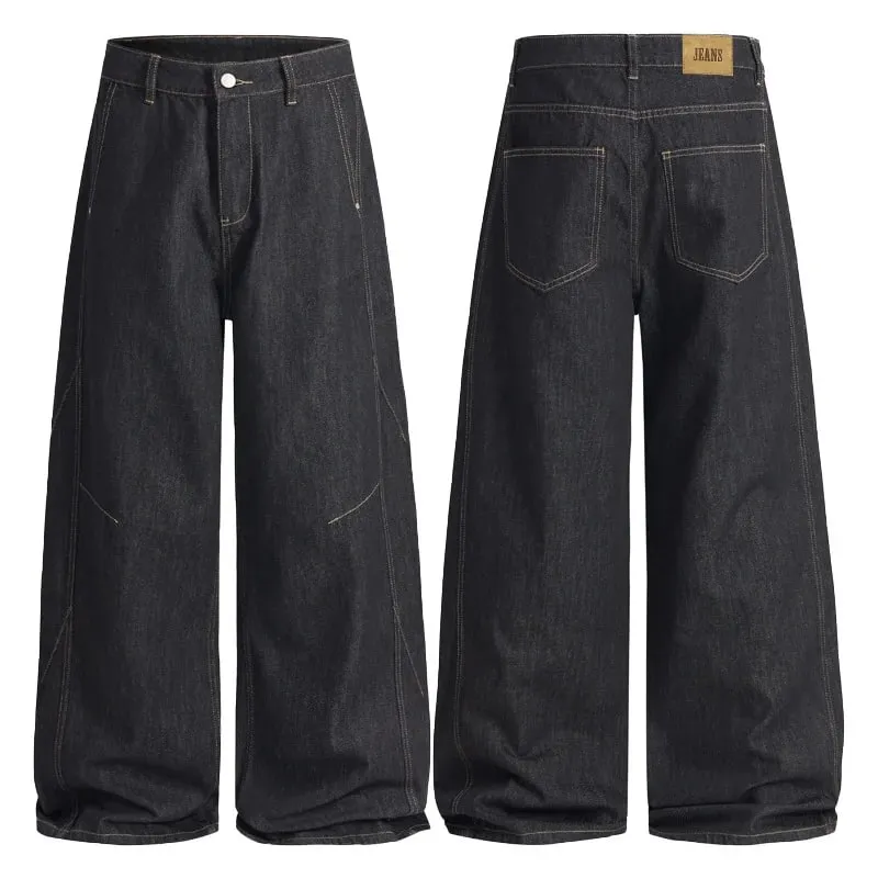 American Style Men's Denim Pants Solid Color Washed Casual Cleanfit Straight Wide Leg All-amtch Loose Male Jeans New 9W4159
