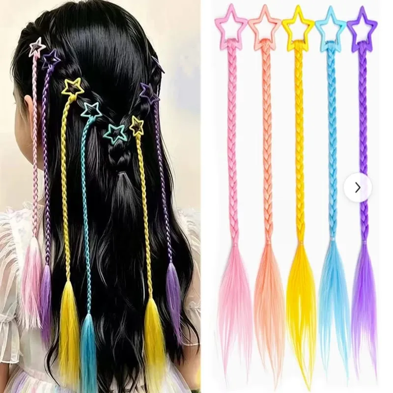 5Pcs Star Hair Clip Braids Extensions Colorful Synthetic Braid Hair Accessories for Girls Kids 35cm/14inch Y2K Party Cosplay — image 2