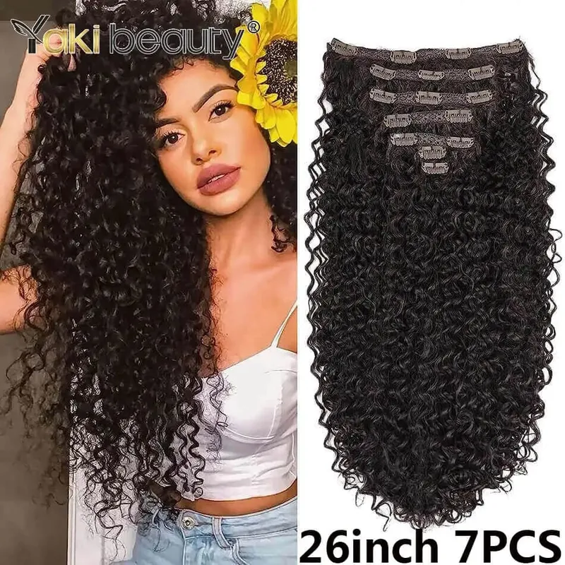 Synthetic Kinky Curly Clip-in Hair Extensions 26'' Super Long Water Wave Clip In Hair 160-200grams 4 Pcs Full Head Hair Pieces — image 8