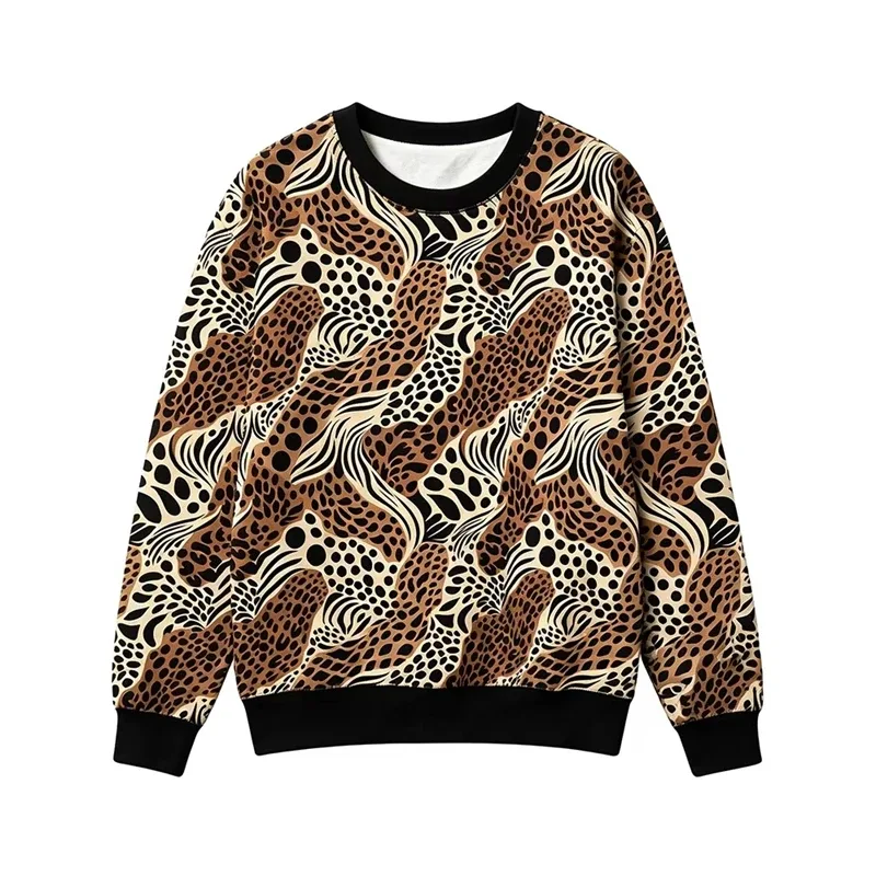 Animal Patchwork Pattern Sweatshirt Leopard Zebra Giraffe Full Print Streetwear Vintage Casual Crew Neck Pullover Fashion Tops — image 2