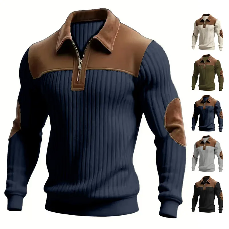 Felpe felpa da uomo 2026 nuova maglia risvolto cuciture ricamo sport casual autunno cerniera felpa abbigliamento uomo