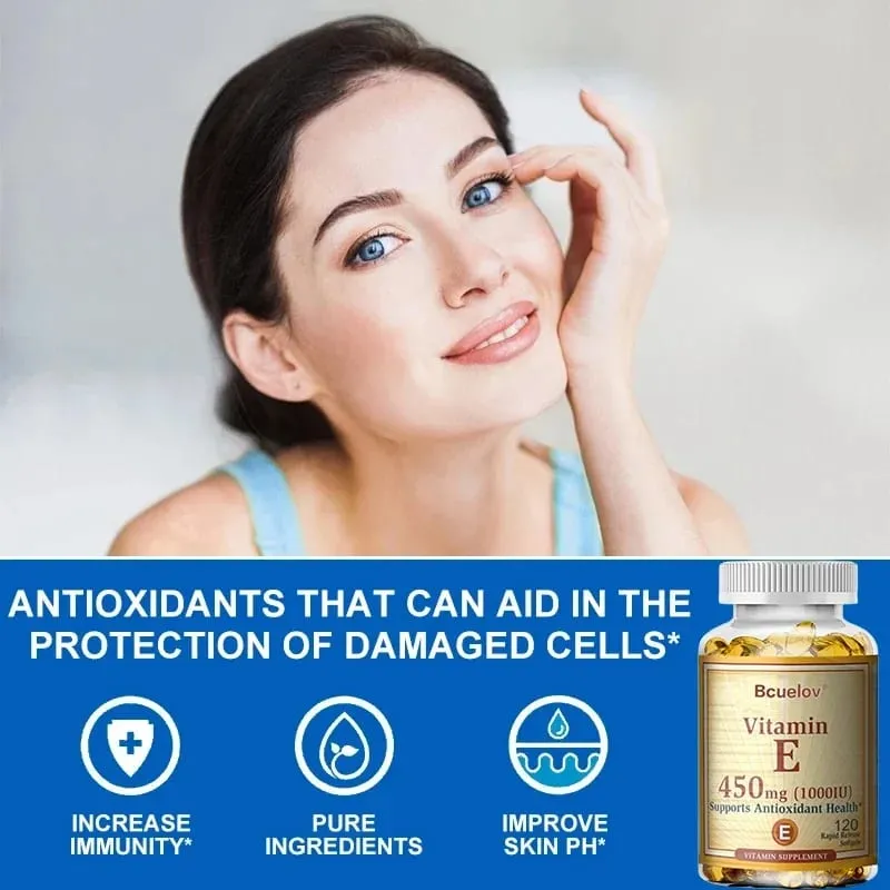 Bcuelov Vitamin E 450MG (1000 IU) Smíšený Podporuje imunitní systém a výživu pokožky - Přírodní antioxidant - Bez lepku a mléčných výrobků — image 4