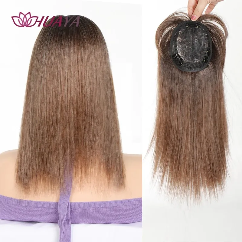 Synthetic Long Straight Topper Wig Clip in Hair Extensions Natural Fluffy Head Top Fake Hair Piece with Bang Clip Black Brown — image 3