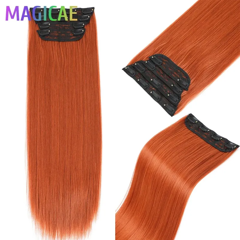 26Inches 200Grams Blond 27/613 Clips In Straight Hair Extensions 4Pcs/lot Heat Resistant Soft Natural Bio Human-Like Colored