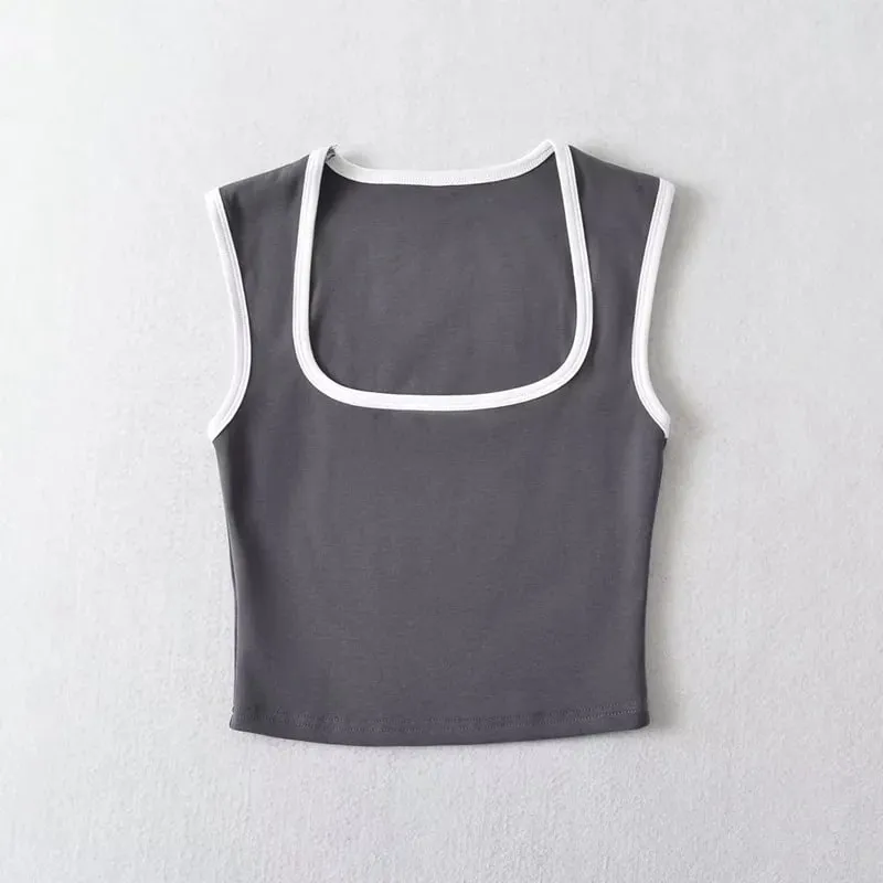 Woman Fashion Slim Solid Contrust Camis Casual Sleeveless Tanks Square Collar Crop Tops Clothing Streetwear Mujer 2024 Y2k — image 12