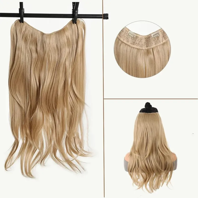 Synthetic Wig Women's Traceless Invisible U-shaped Long Straight Hair With Inner Buckle Long Curly Hair Natural Extension Wig — image 12