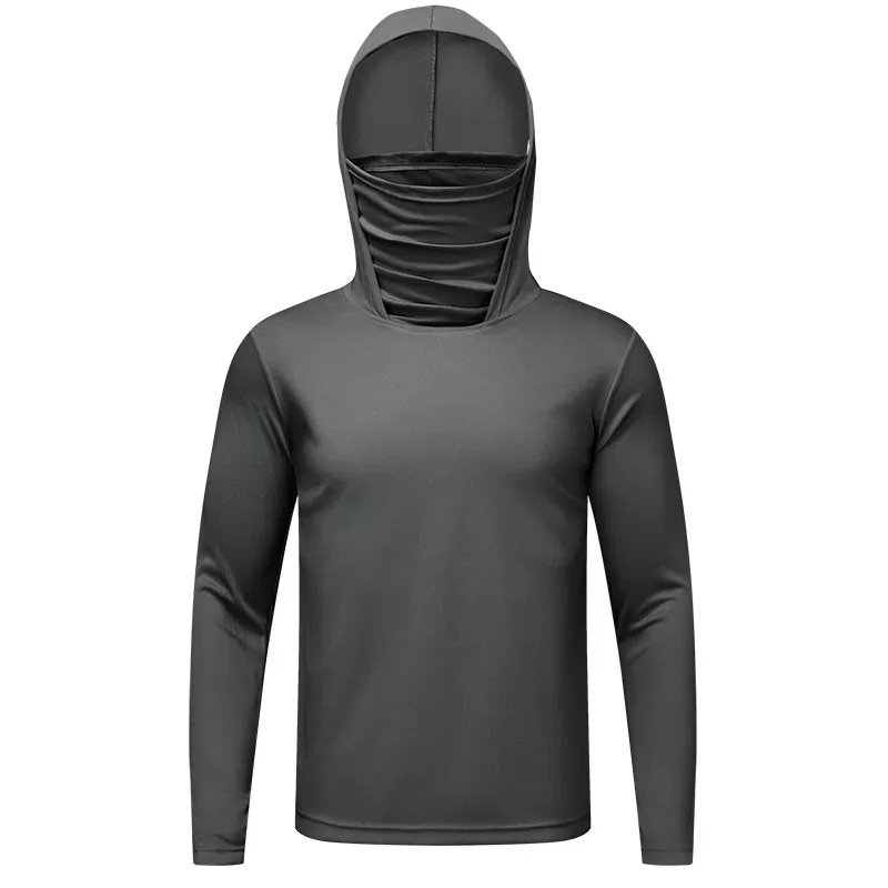 Men's summer plus size sportswear quick drying hooded casual ice silk breathable lightweight fishing and sun protection suit