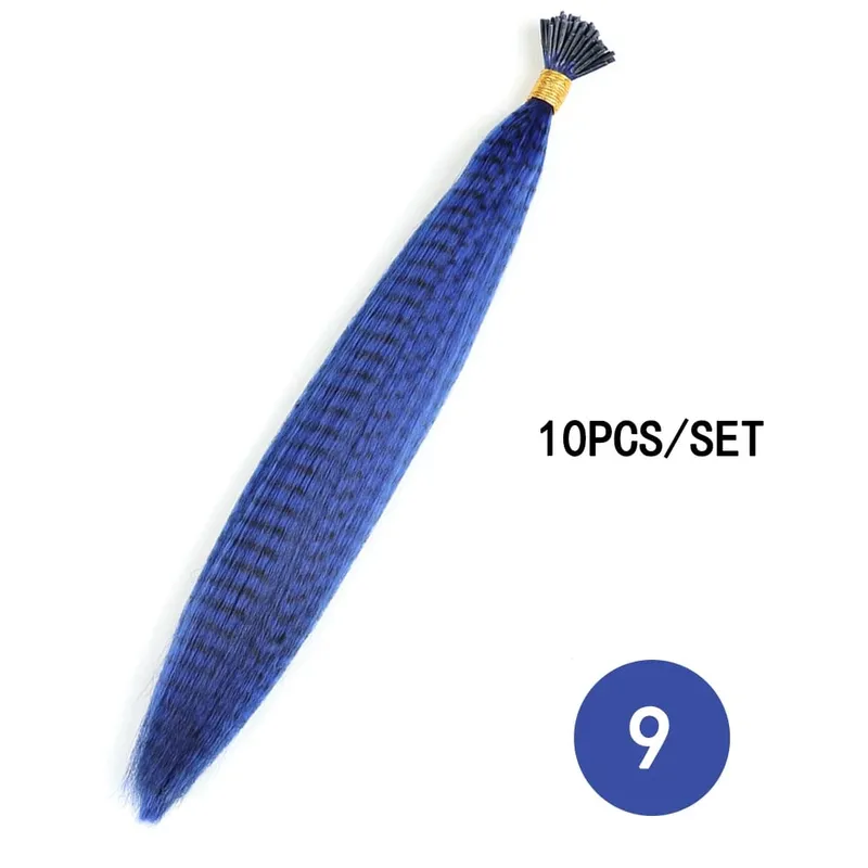 Synthetic Colored Feather Hair Extensions 16Inch 10 Pieces/Pack Blue Purple For Women Zebra Line Feather Hairpiece — image 16