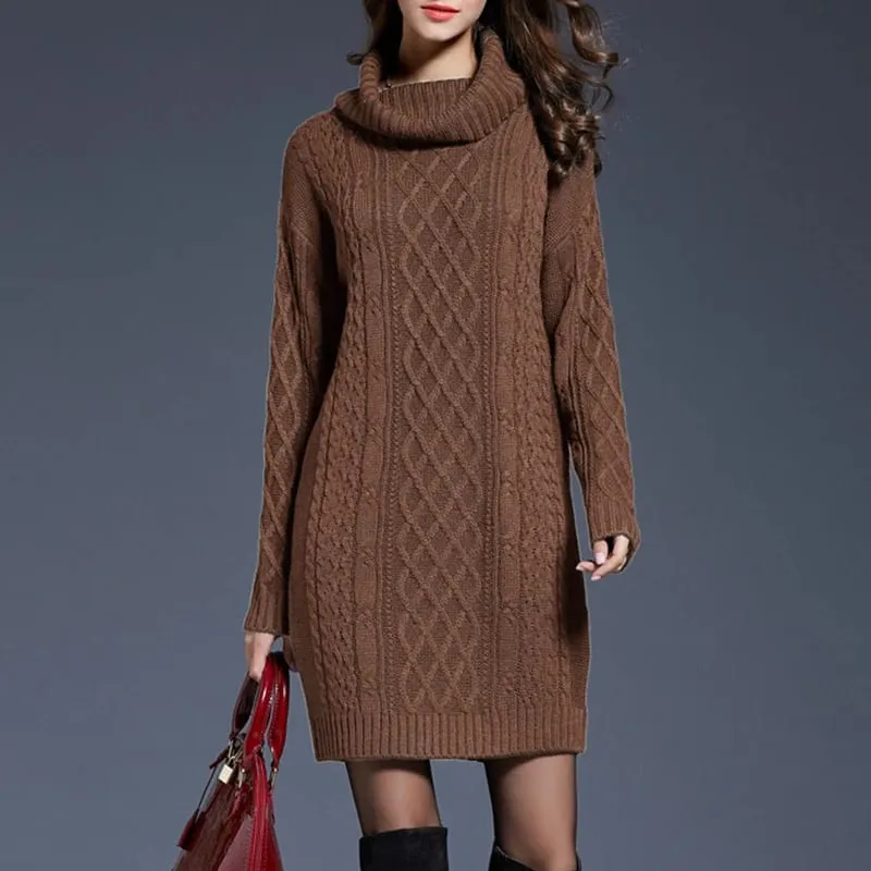 Plus Size Women Casual Knitted Long Sleeve Winter Dresses Sweater Solid Knee Length Loose Fat Female Over Size Dresses 4XL — image 6