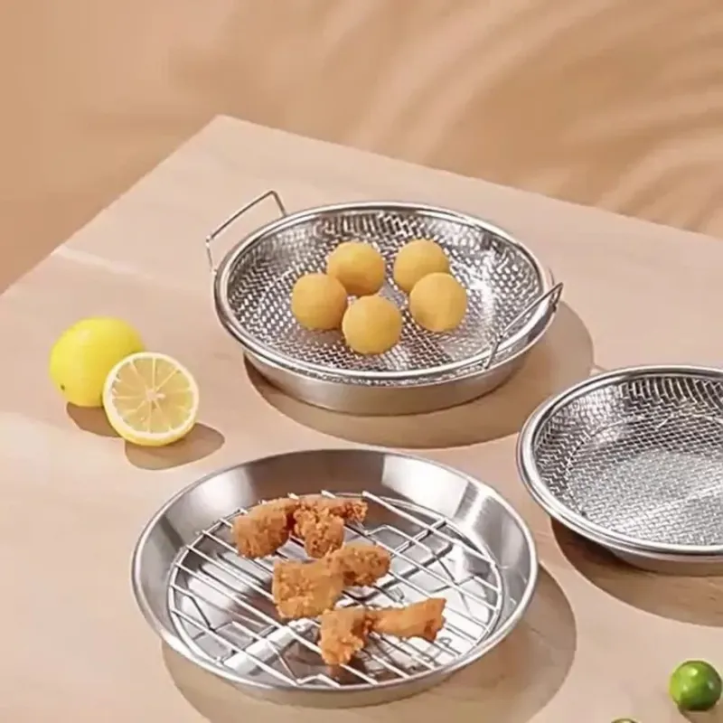 Rejilla para freír de acero inoxidable resistente con bandeja, cesta de malla metálica plegable para drenaje de aceite, apta para lavavajillas — image 6
