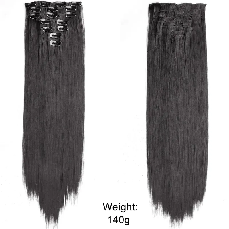 Long Straight Clip In Hairpiece Hair Extensions 4Pcs/Set Synthetic 22'' Black Dark Brown MixedColor Heat Resistant Fiber — image 8