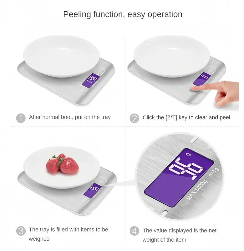 Food Scale Digital Kitchen Scale Stainless Steel Weight in Grams and Ounces for Baking Cooking and Meal Prep LCD Display Home — image 7