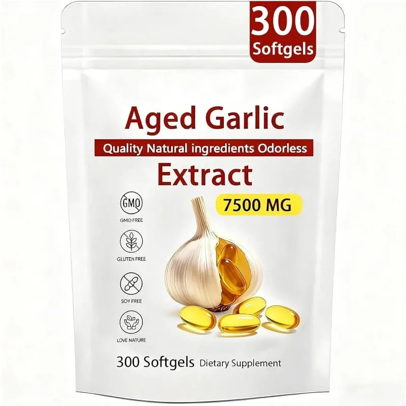 Capsule molli di estratto di aglio invecchiato Supporto per l'equilibrio immunitario inodore Formula quotidiana ricca di antiossidanti 7500 Mg Vitalità cardiaca 300 capsule molli