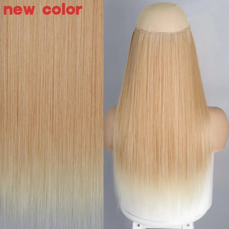 Synthetic No Clip Invisible Wire Hair Extensions Straight Black Blonde One Piece False Hairpiece Hair Extension — image 35