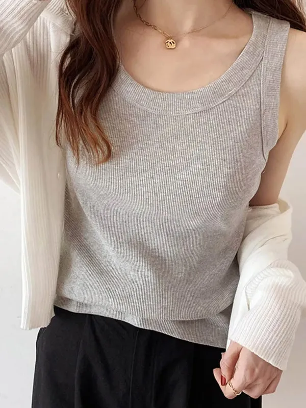 Summer Knitted Solid Color Tanks Top White Skinny Camisole Women Basic Camisole T-Shirt — image 9