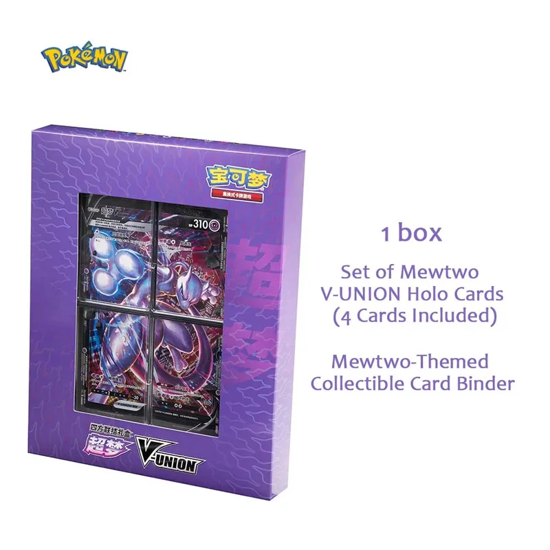 مجموعة صناديق هدايا بوكيمون TCG الأصلية ذات اقتران رباعي V-Union - Pikachu Mew-Two - بطاقات تجارية أصلية 100% قابلة للتحصيل