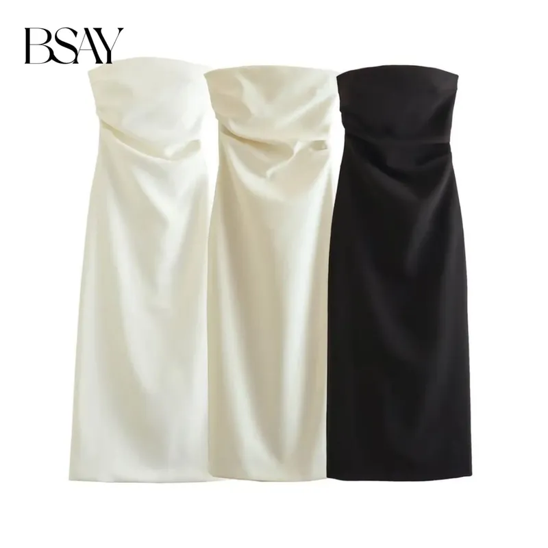 Abito moda donna estate nuovo sexy spacco posteriore con zip pieghettato senza maniche senza spalline Chic femminile francese da sera elegante — image 4