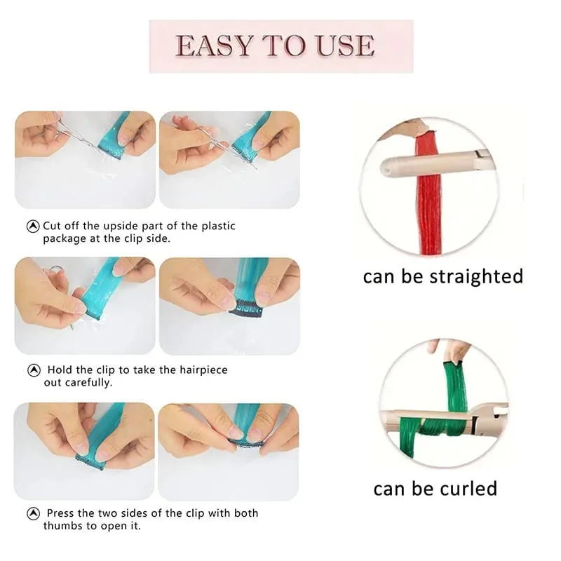 Clip coloré dans les Extensions de cheveux 10PS Extension colorée ondulée bouclée pour filles femmes points forts de fête pince synthétique dans le postiche